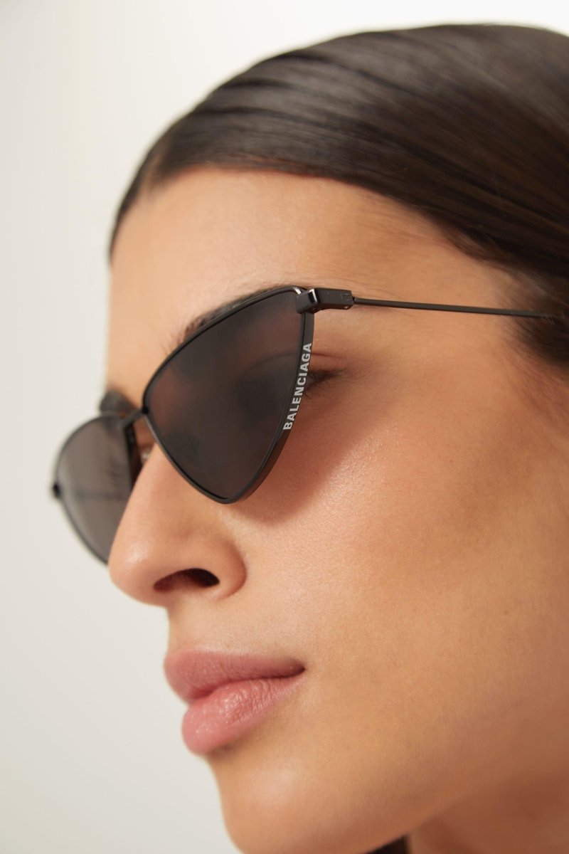 Metal extreme cat-eye sunglasses – the style features all over logo on lenses in silver – LUX VERSE Luxury Designer Fashion Outlet