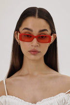 Micro red sunglasses featuring BB logo – new seasonal hand-written signature metal plaque from the Show cross-category – LUX VERSE Luxury Designer Fashion Outlet