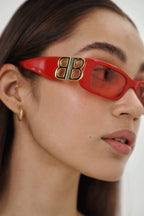 Micro red sunglasses featuring BB logo – featured on Show: statement Sunglasses in acetate with bold outlook yet slim – LUX VERSE Luxury Designer Fashion Outlet