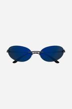 Oval metal black and blue sunglasses – iconic screws incorporated within the hinge – LUX VERSE Luxury Designer Fashion Outlet