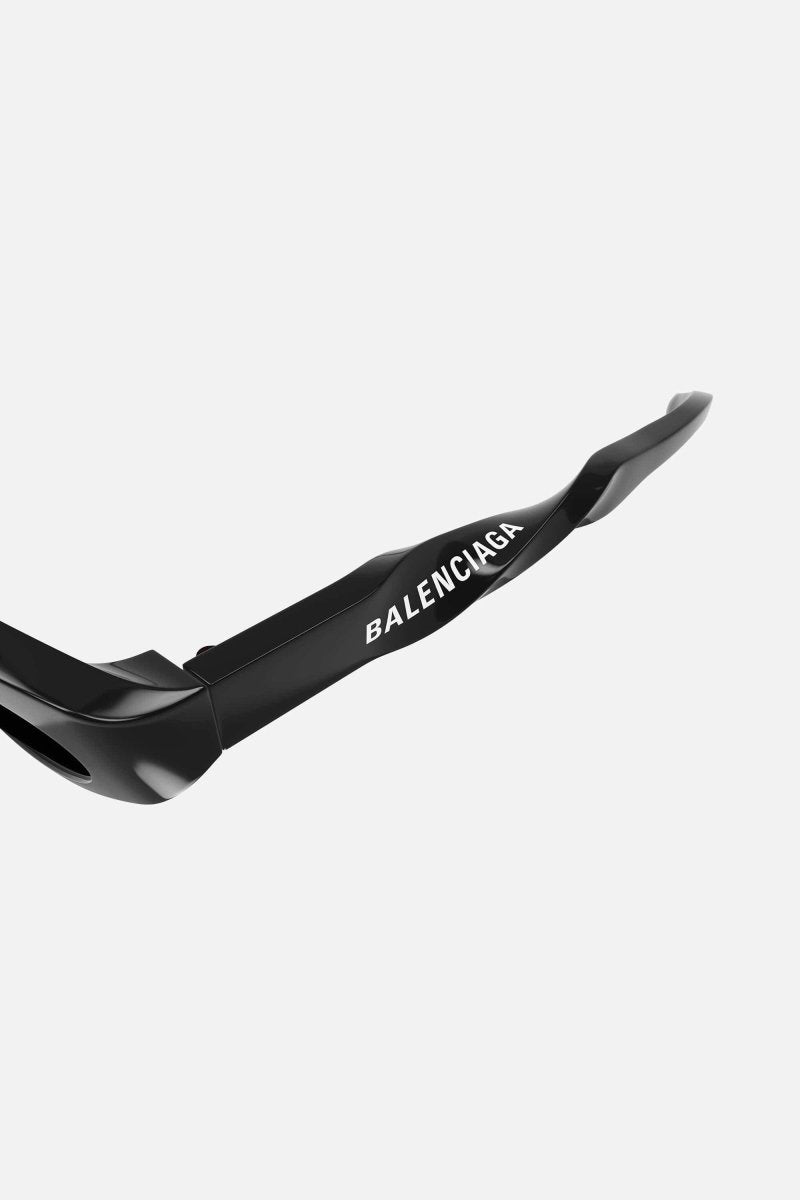 Oval twisted black sunglasses – logo printed in a contrasting color along the twist – LUX VERSE Luxury Designer Fashion Outlet