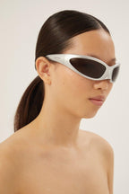 Skin Cat sunglasses in silver – a brand statement in terms of silhouette and fashion realism – LUX VERSE Luxury Designer Fashion Outlet
