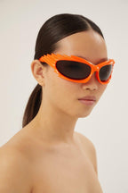 Spike rectangle sunglasses in fluo orange – nylon with grey lenses are from the look 53 of the's Spring – LUX VERSE Luxury Designer Fashion Outlet
