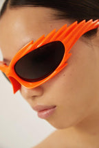 Spike rectangle sunglasses in fluo orange – spike Rectangle Sunglasses in neon orange bio-based injected nylon – LUX VERSE Luxury Designer Fashion Outlet
