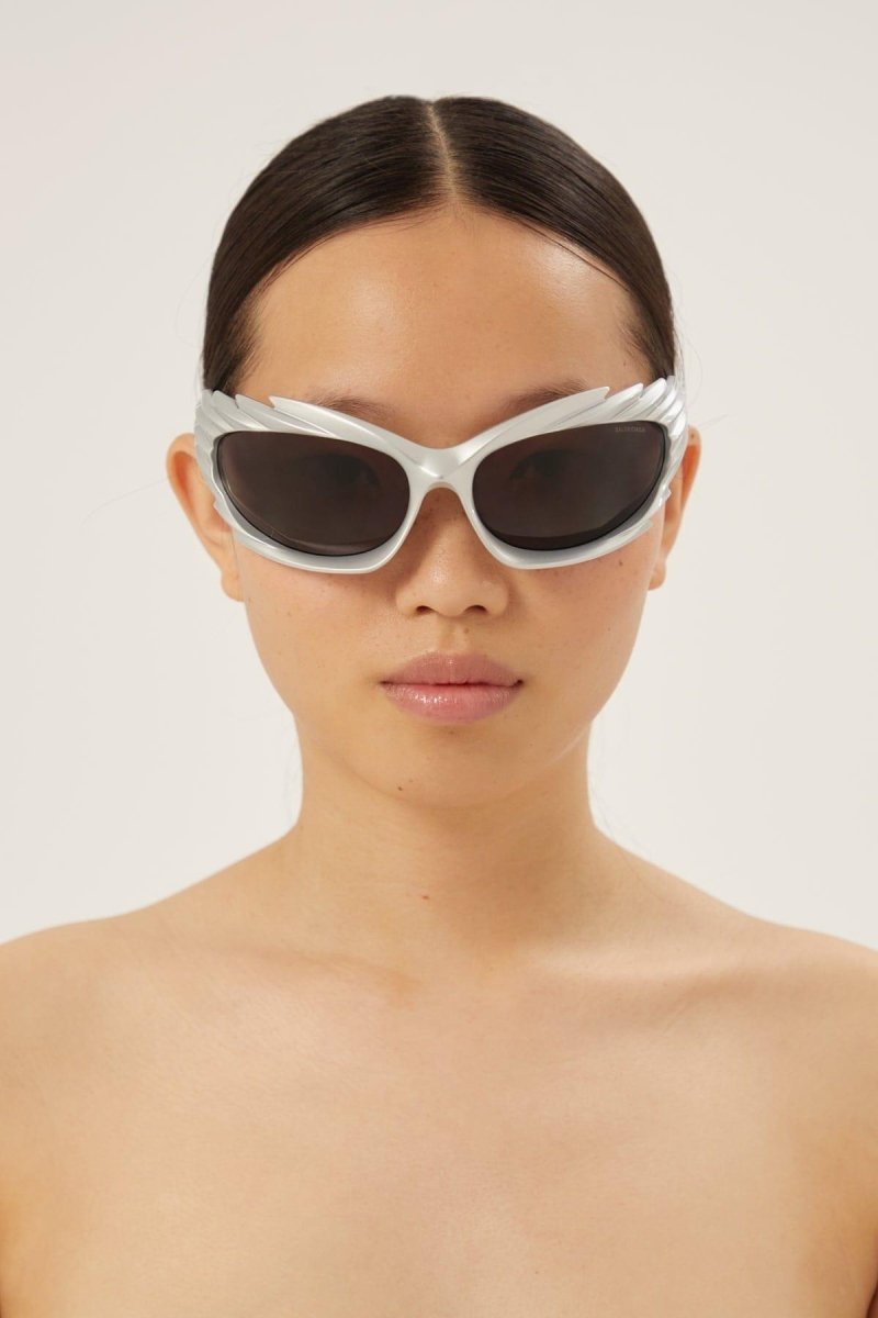 Spike rectangle sunglasses in grey – nylon with grey lenses are from the look 53 of the's Spring – LUX VERSE Luxury Designer Fashion Outlet