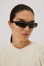 Unisex flat mask with brand logo sunglasses – black frames and tone-on-tone on colored frames Lasered logo also on – LUX VERSE Luxury Designer Fashion Outlet