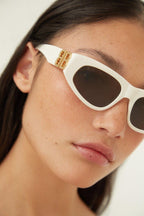 White and gold cat-eye BB sunglasses – vintage-inspired sinuous oval shape in acetate with statement symmetrically folding – LUX VERSE Luxury Designer Fashion Outlet