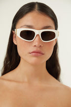 White and gold cat-eye BB sunglasses – logo lasered on right lens – LUX VERSE Luxury Designer Fashion Outlet