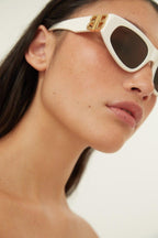 White and gold cat-eye BB sunglasses – vintage-inspired sinuous oval shape in acetate with statement symmetrically folding – LUX VERSE Luxury Designer Fashion Outlet
