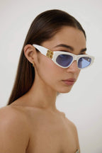 White cat-eye BB sunglasses – vintage-inspired sinuous oval shape in acetate with statement symmetrically folding – LUX VERSE Luxury Designer Fashion Outlet