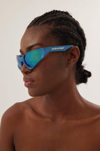 Xpander blue BB0202s-003 wrap around sunglasses – lenses are set atop curved, bio injected frames, as opposed to inside or behind them – LUX VERSE Luxury Designer Fashion Outlet