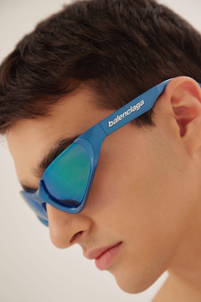 Xpander blue BB0202s-003 wrap around sunglasses – lenses are set atop curved, bio injected frames, as opposed to inside or behind them – LUX VERSE Luxury Designer Fashion Outlet