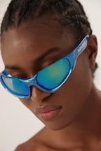 Xpander blue BB0202s-003 wrap around sunglasses – rectangle shape wrapping around the face – LUX VERSE Luxury Designer Fashion Outlet