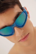 Xpander blue BB0202s-003 wrap around sunglasses – rectangle shape wrapping around the face – LUX VERSE Luxury Designer Fashion Outlet