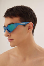 Xpander blue BB0202s-003 wrap around sunglasses – high relief metallic logo is prominently stamped on the middle of – LUX VERSE Luxury Designer Fashion Outlet