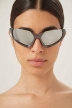 Xpander silver BB0202s-002 wrap around sunglasses – lenses are set atop curved, bio injected frames, as opposed to inside or behind them – LUX VERSE Luxury Designer Fashion Outlet