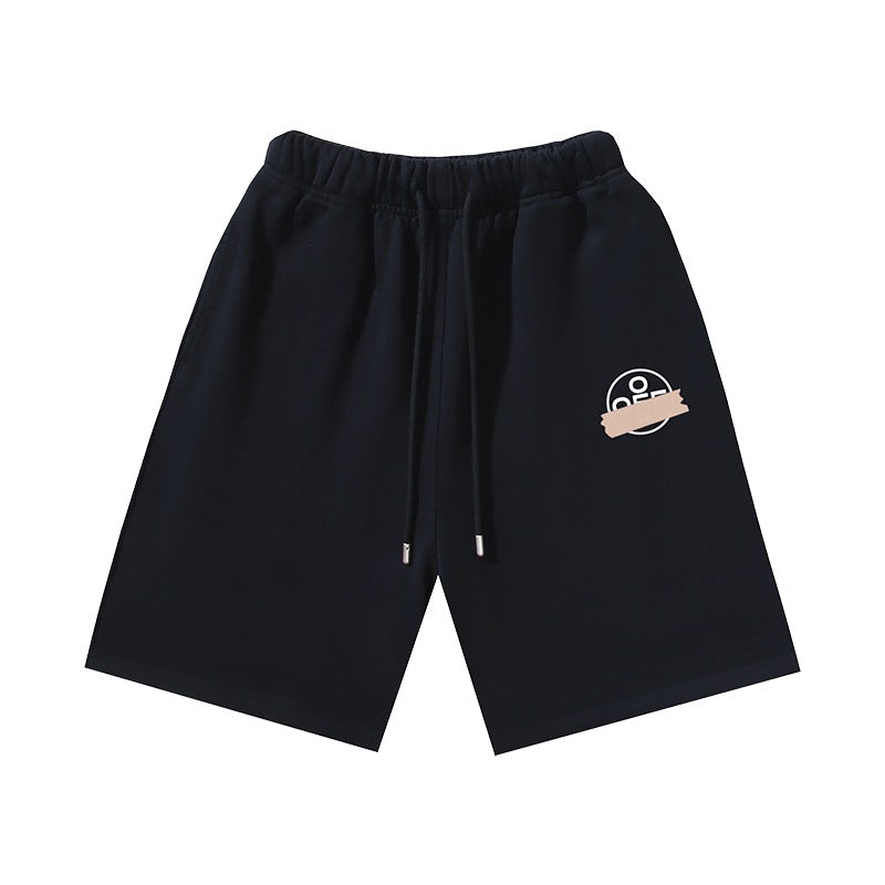 Black Cotton Motif Drawstring - Men's