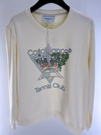 Marineblaues Tennis-Sweatshirt aus Baumwolle mit Grafik – Herren