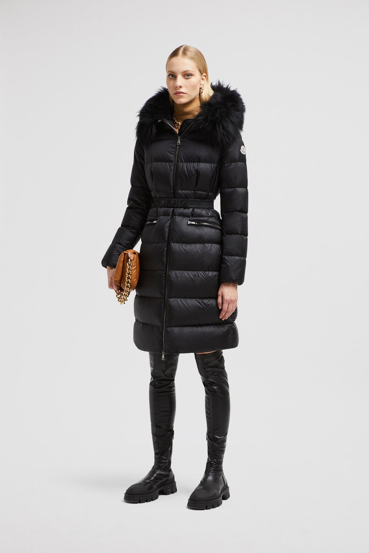 Boedic Long Down Jacket – an adjustable hood and emblematic logo patch add a finishing touch to the design – LUX VERSE Luxury Designer Fashion Outlet