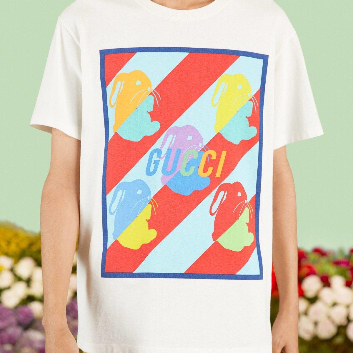 Bunny print cotton jersey T-shirt – animal motifs often feature in collections, sometimes accompanied by signature – LUX VERSE Luxury Designer Fashion Outlet