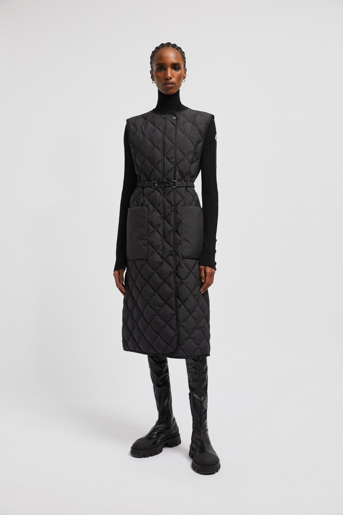 Butor Long Down Vest – crafted from recycled polyester, the long vest boasts geometric quilting – LUX VERSE Luxury Designer Fashion Outlet