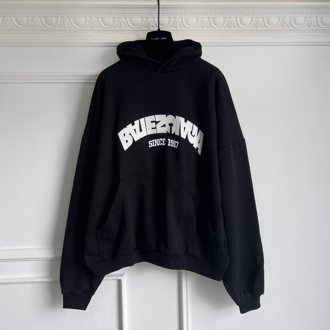 Black Cotton Varsity Text Pullover - Men's