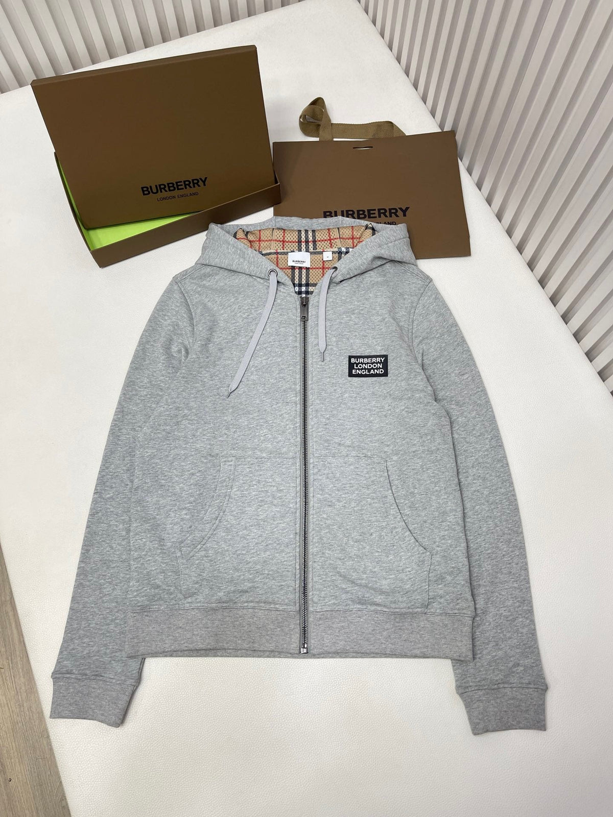 Navy Cotton Check Lined Zip-Through - Men's