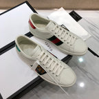 White Leather Embroidered Low-Top - Men's