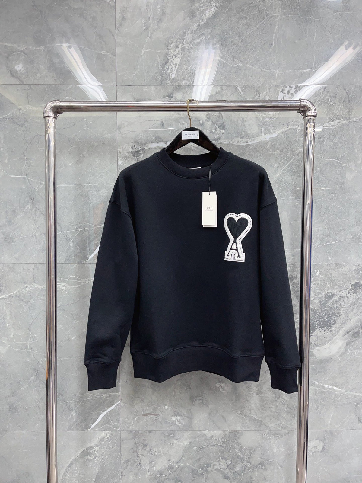 Navy Cotton Heart Logo Crewneck - Men's