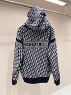 Marineblaues Jacquard-Monogramm-Panel-Rundhals-Sweatshirt – Herren