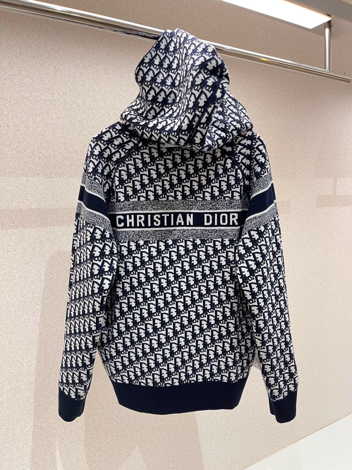 Marineblaues Jacquard-Monogramm-Panel-Rundhals-Sweatshirt – Herren
