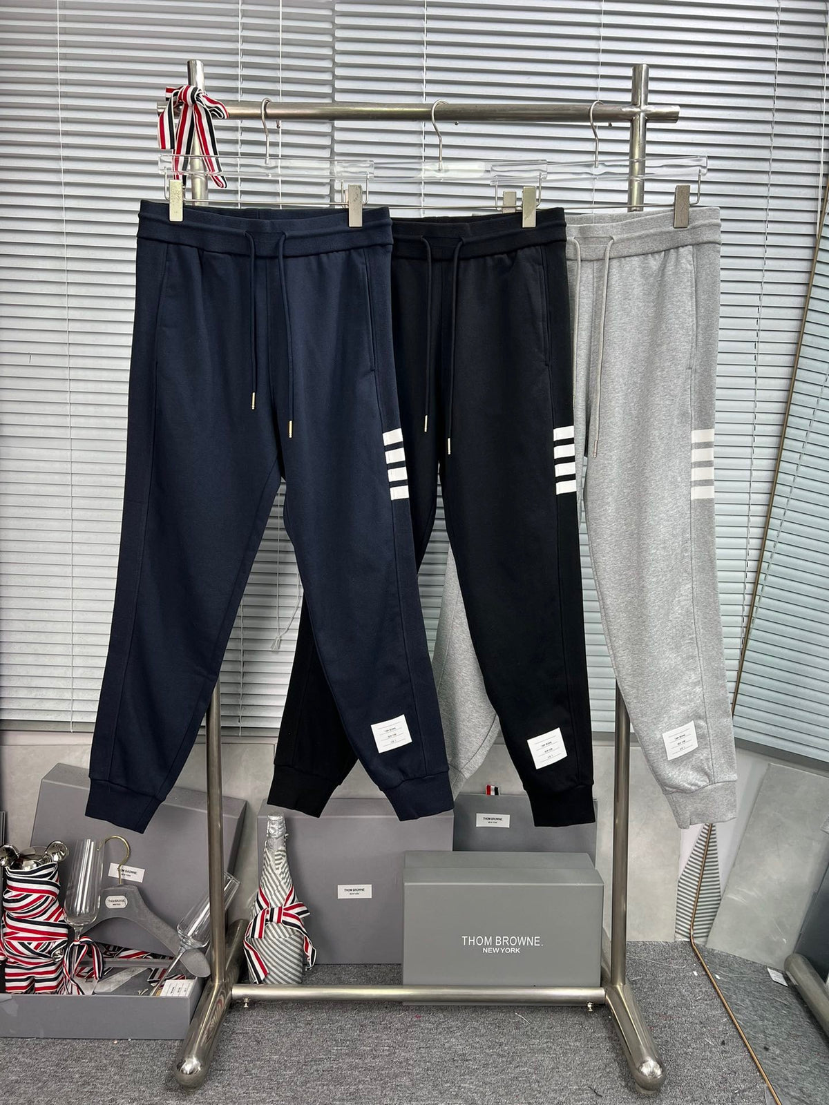 Navy Cotton Bar Stripe Joggers - Men's