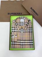 Beige Baumwoll-Karo-Langarmhemd – Herren
