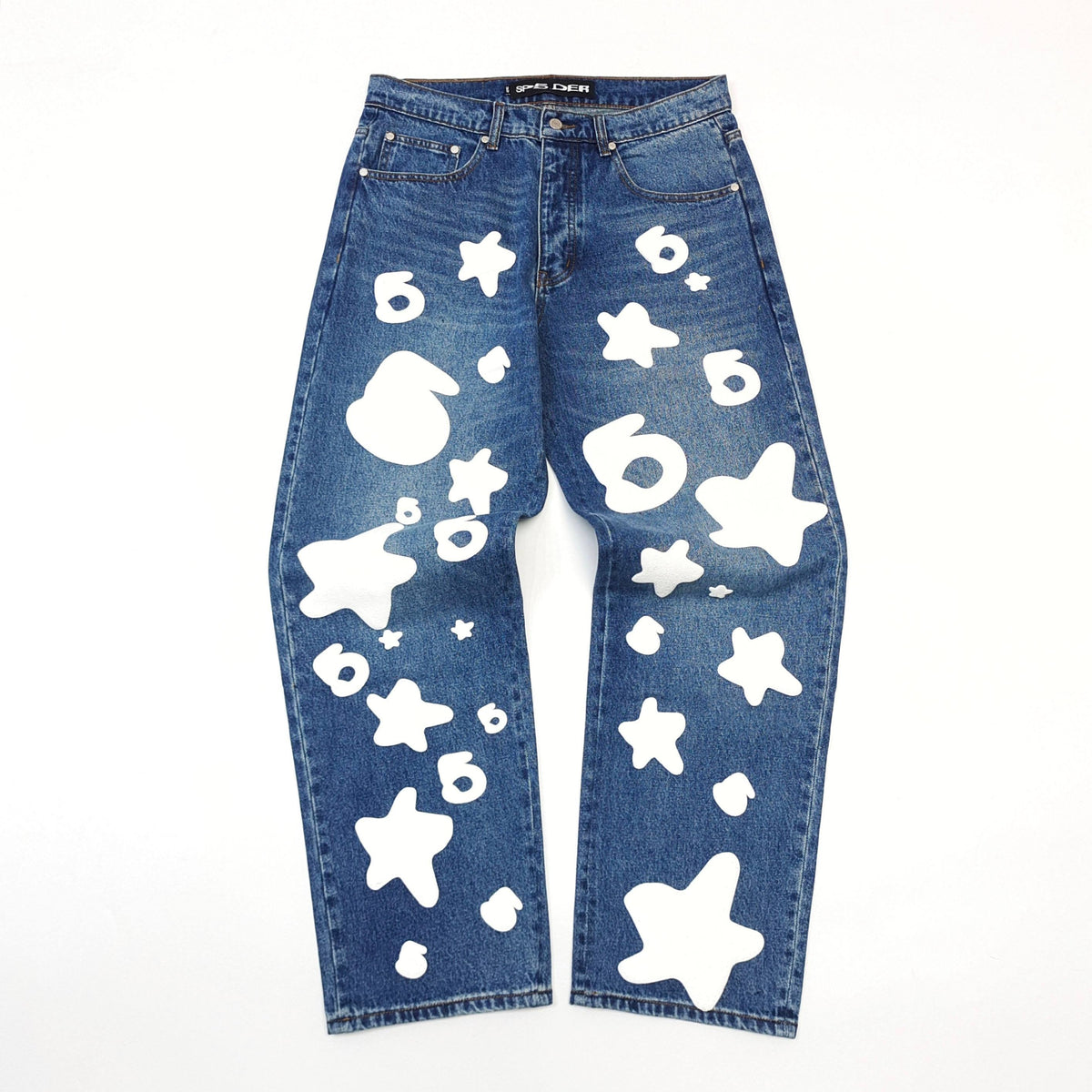 Blaue Jeans mit Stern-Applikation, gerader Schnitt - Damen