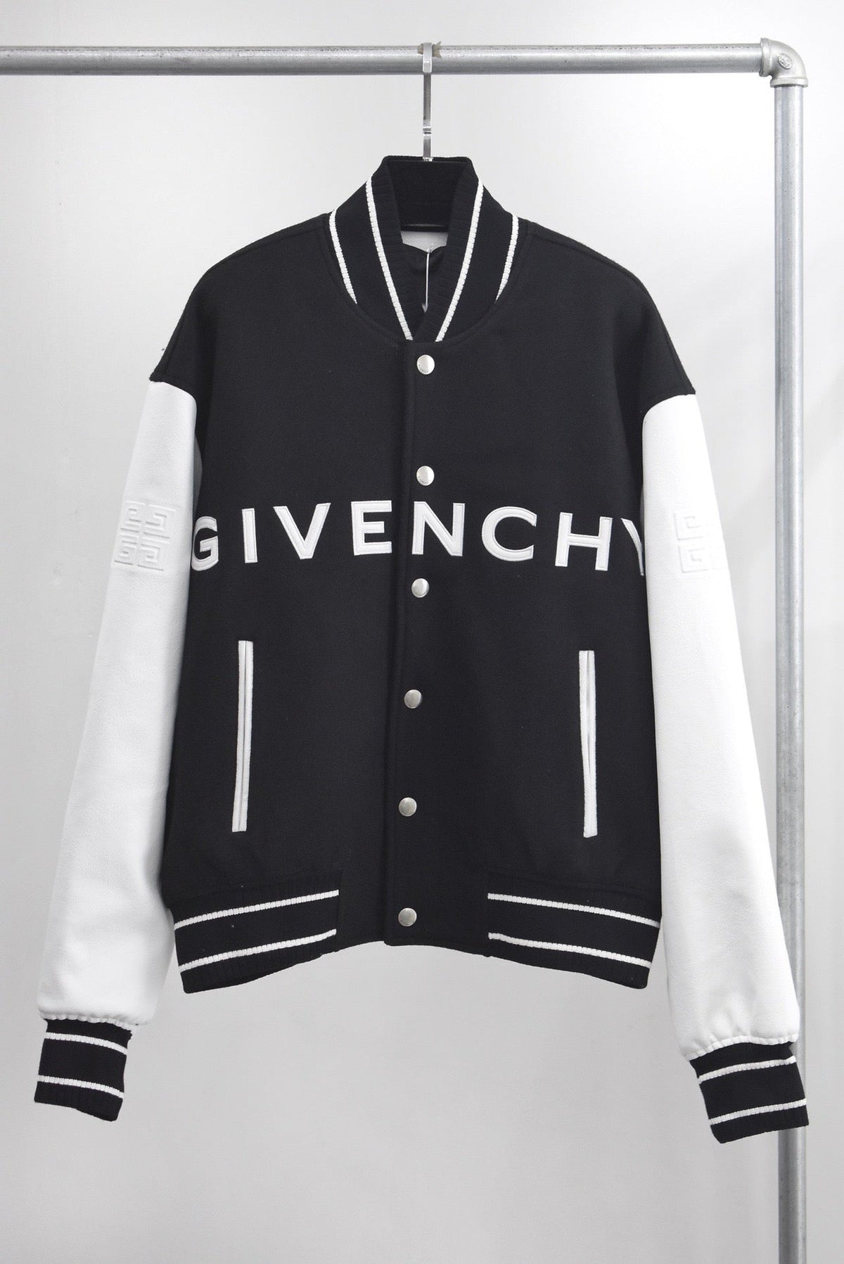 Black Wool Text Logo Varsity - Men's