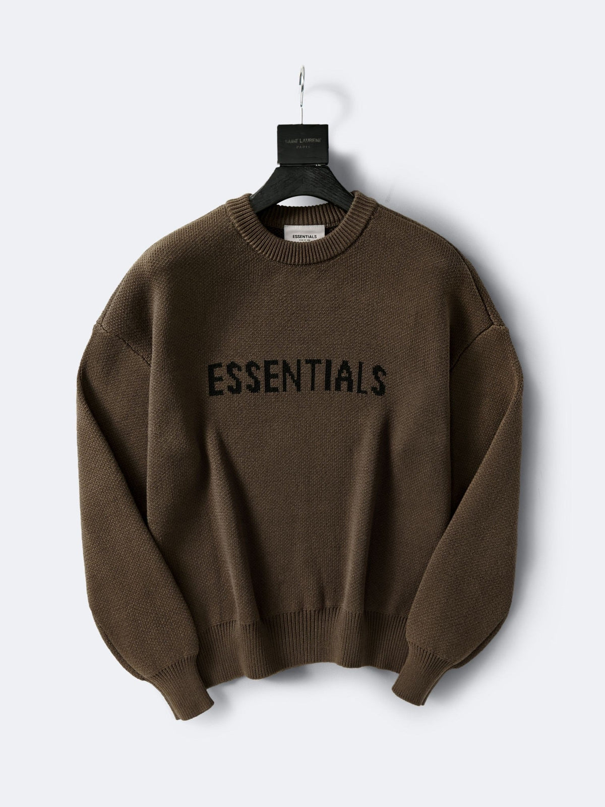 Cremefarbener Wollpullover mit Textlogo, Rundhalsausschnitt – Herren