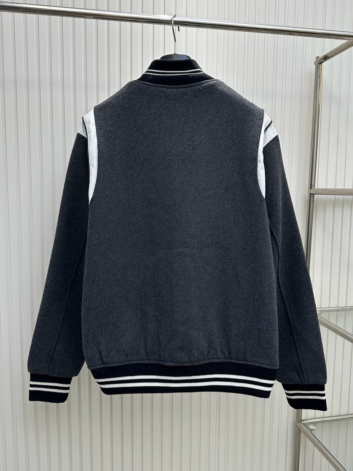 Navy Wool Striped Trim Varsity – Herren