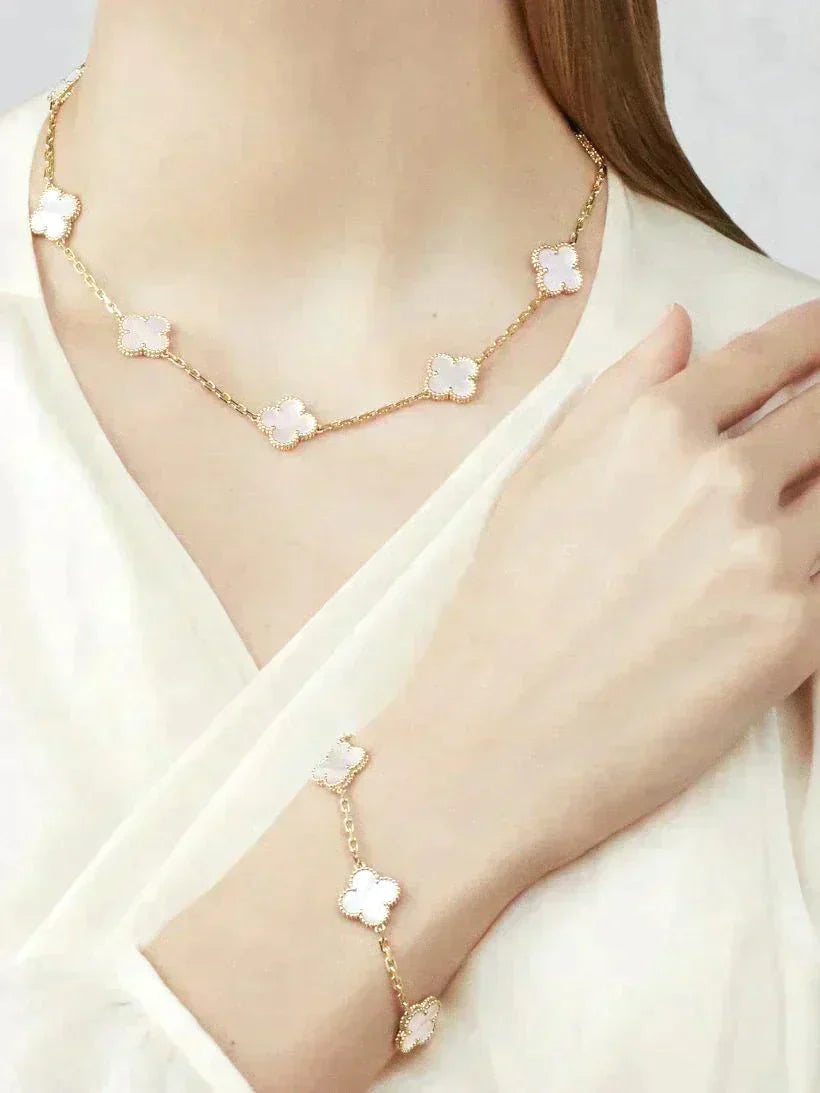 Clove Bracelet - Gift Alhambra Bracelet – clove Necklace, double coated yellow gold 18K, set with 20 brilliant-cut zirconian – LUX VERSE Luxury Designer Fashion Outlet