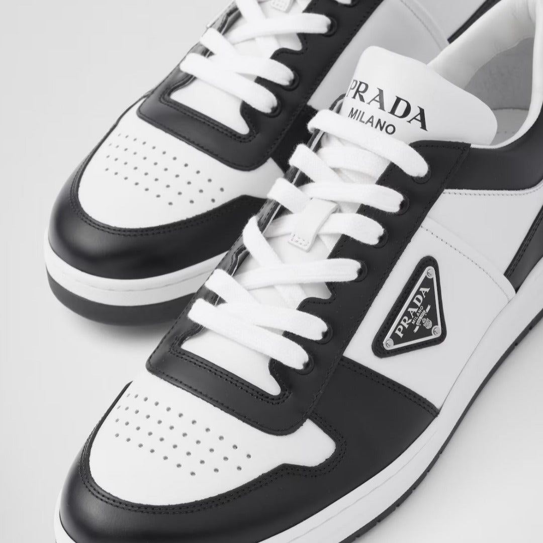 Downtown Leather Sneakers – metal eyelets and cotton laces Enamel triangle on the upper Milano logo printed on – LUX VERSE Luxury Designer Fashion Outlet