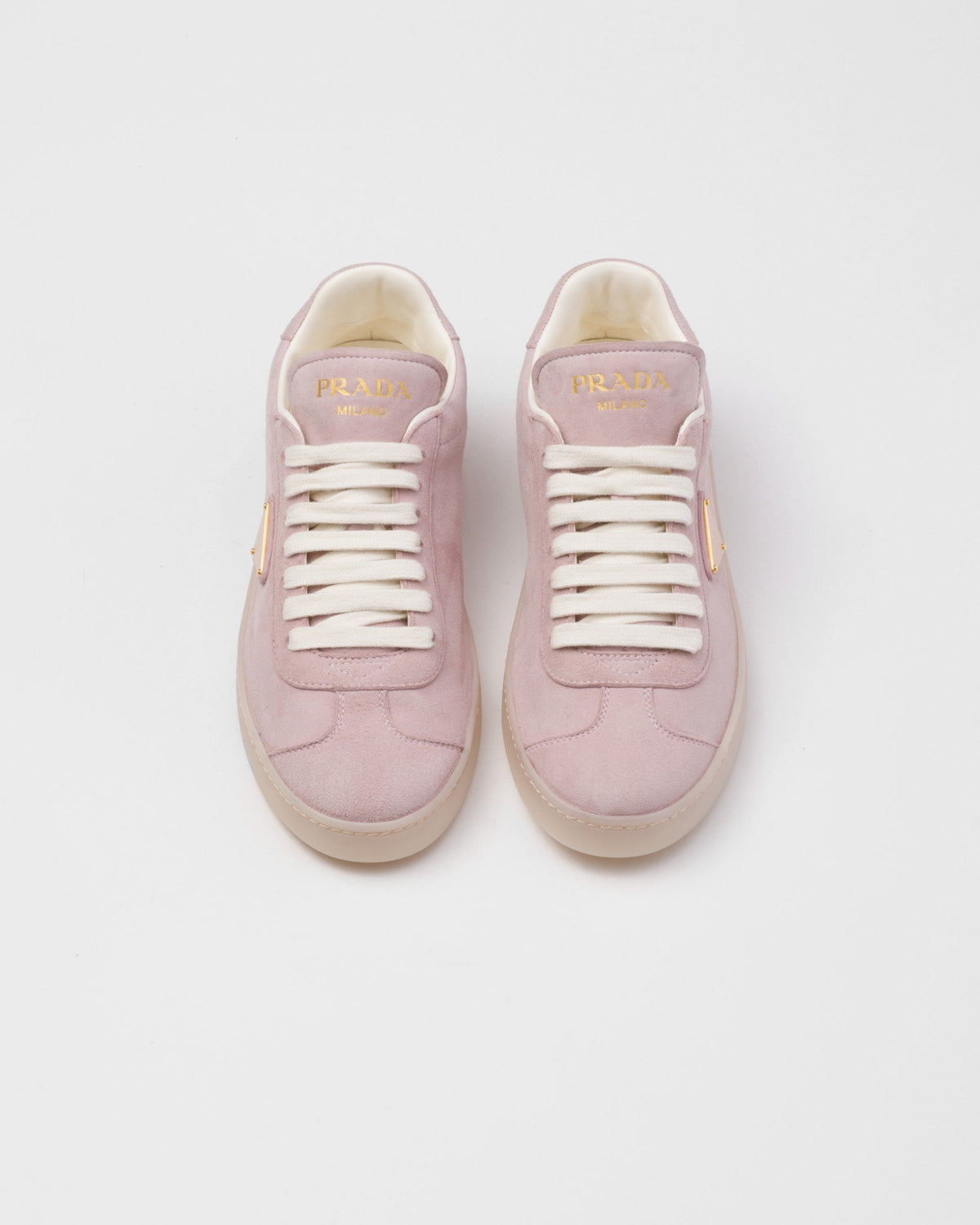 Suede sporty sneakers – the iconic enameled metal triangle logo embellishes the suede upper that combines – LUX VERSE Luxury Designer Fashion Outlet