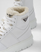 Leather and shearling high-top sneakers – an unexpected detail, a tongue in soft shearling decorated with the embroidered – LUX VERSE Luxury Designer Fashion Outlet