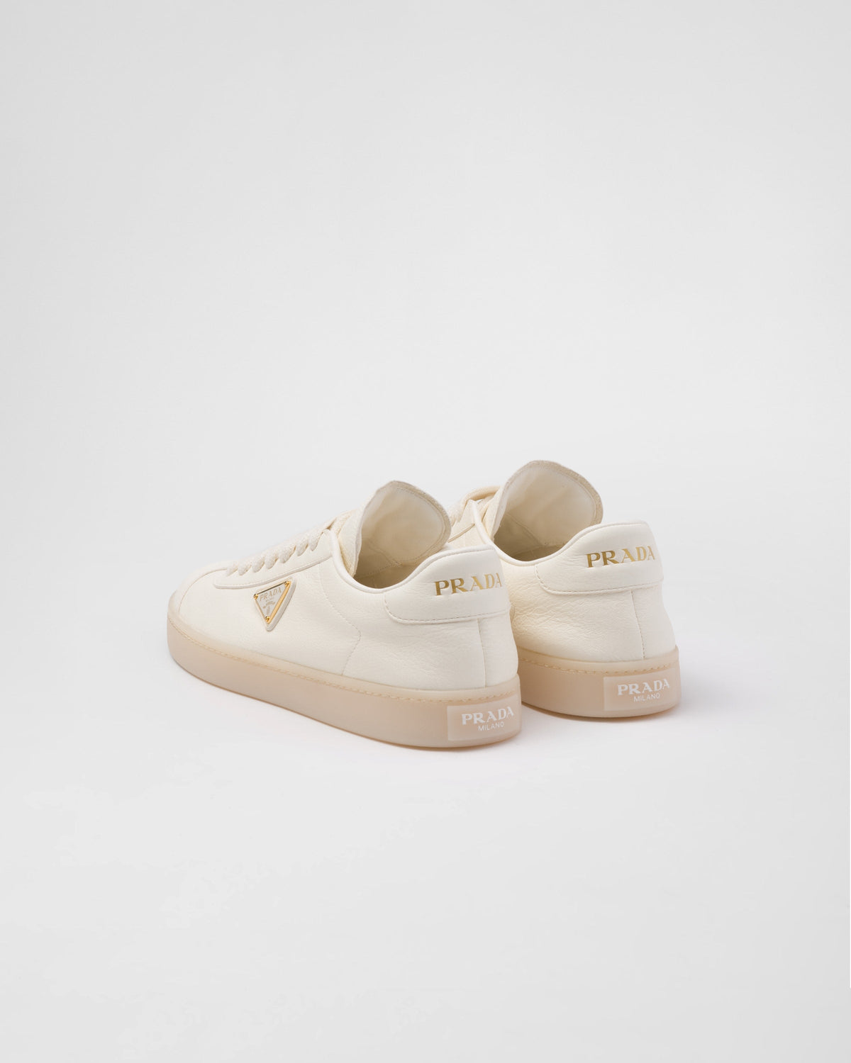 Leather sneakers – leather lining Enameled metal triangle logo Flat cotton laces Rubber sole, height 25 – LUX VERSE Luxury Designer Fashion Outlet