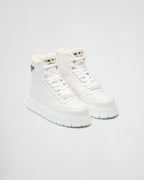Leather and shearling high-top sneakers – an unexpected detail, a tongue in soft shearling decorated with the embroidered – LUX VERSE Luxury Designer Fashion Outlet