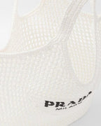 Crochet tote bag – raffia-effect yarn Crochet workmanship Embroidered lettering logo on the front – LUX VERSE Luxury Designer Fashion Outlet