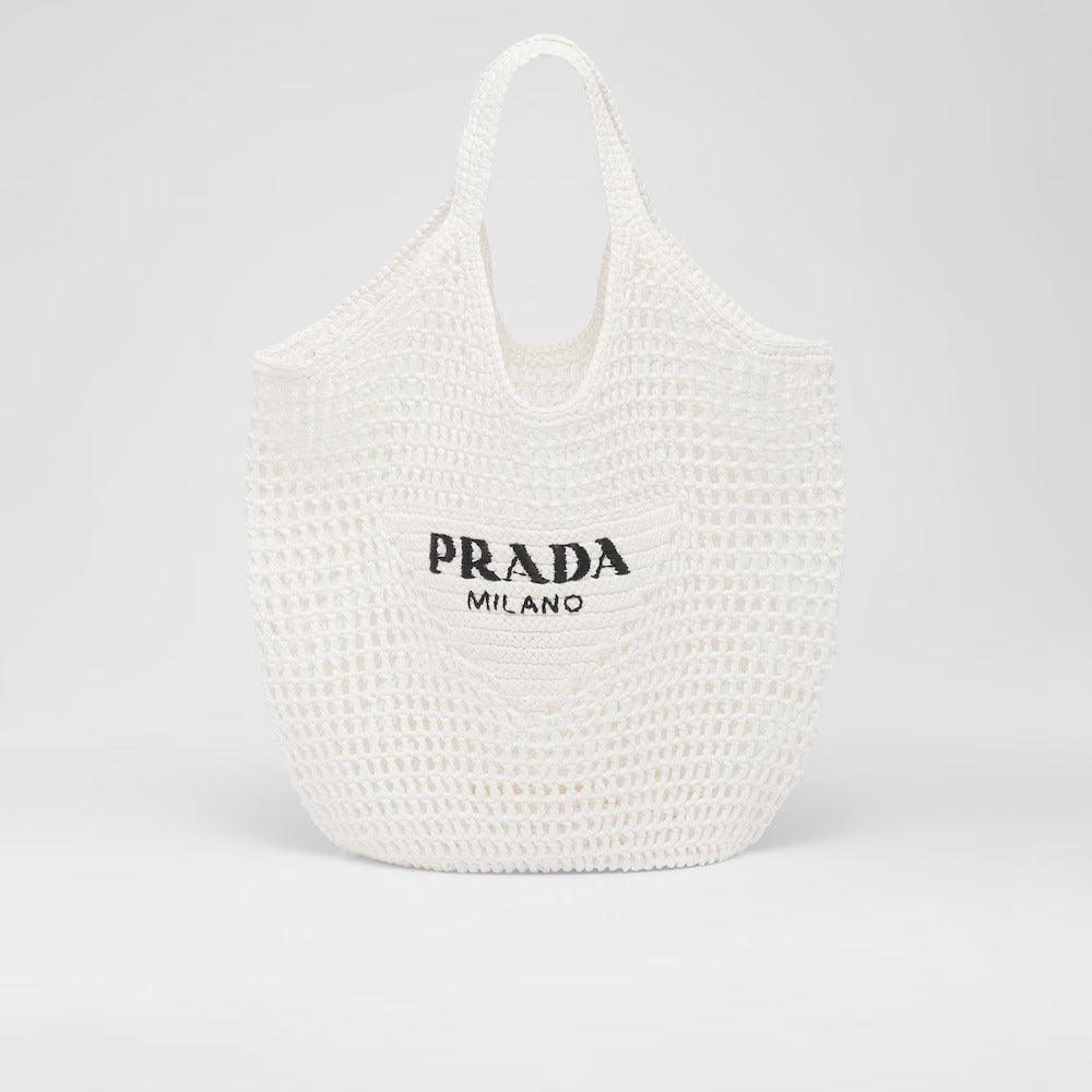 Crochet tote bag – the embroidered lettering logo decorates the front of this accessory that – LUX VERSE Luxury Designer Fashion Outlet