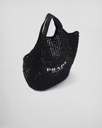 Crochet tote bag – raffia-effect yarn Crochet workmanship Embroidered lettering logo on the front – LUX VERSE Luxury Designer Fashion Outlet