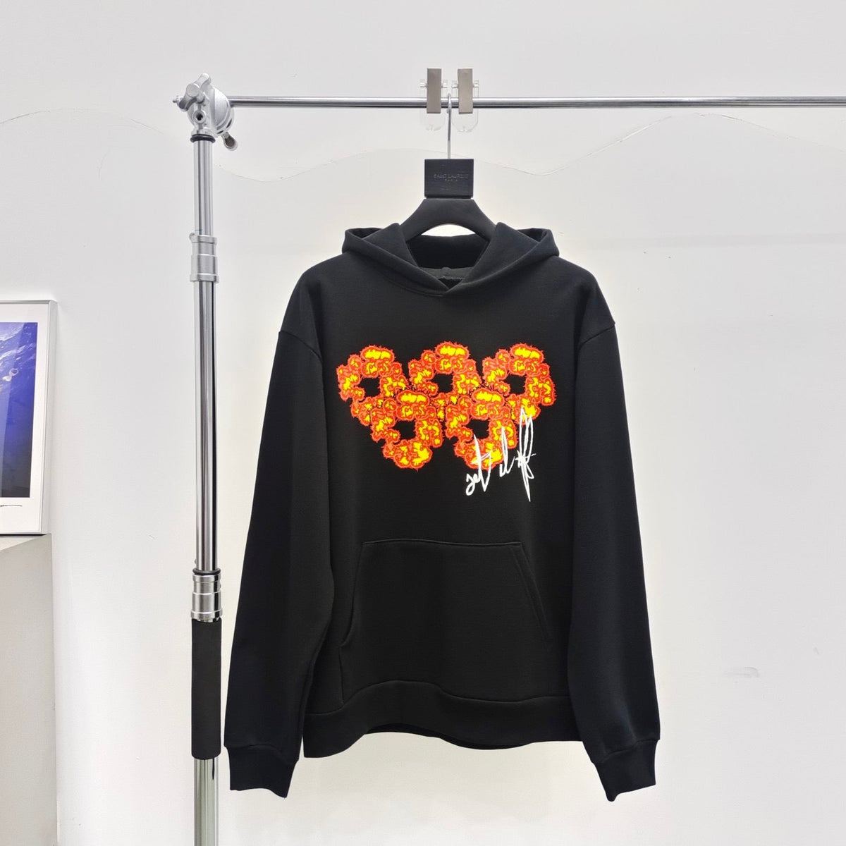 Black Cotton Print Pullover - Men's