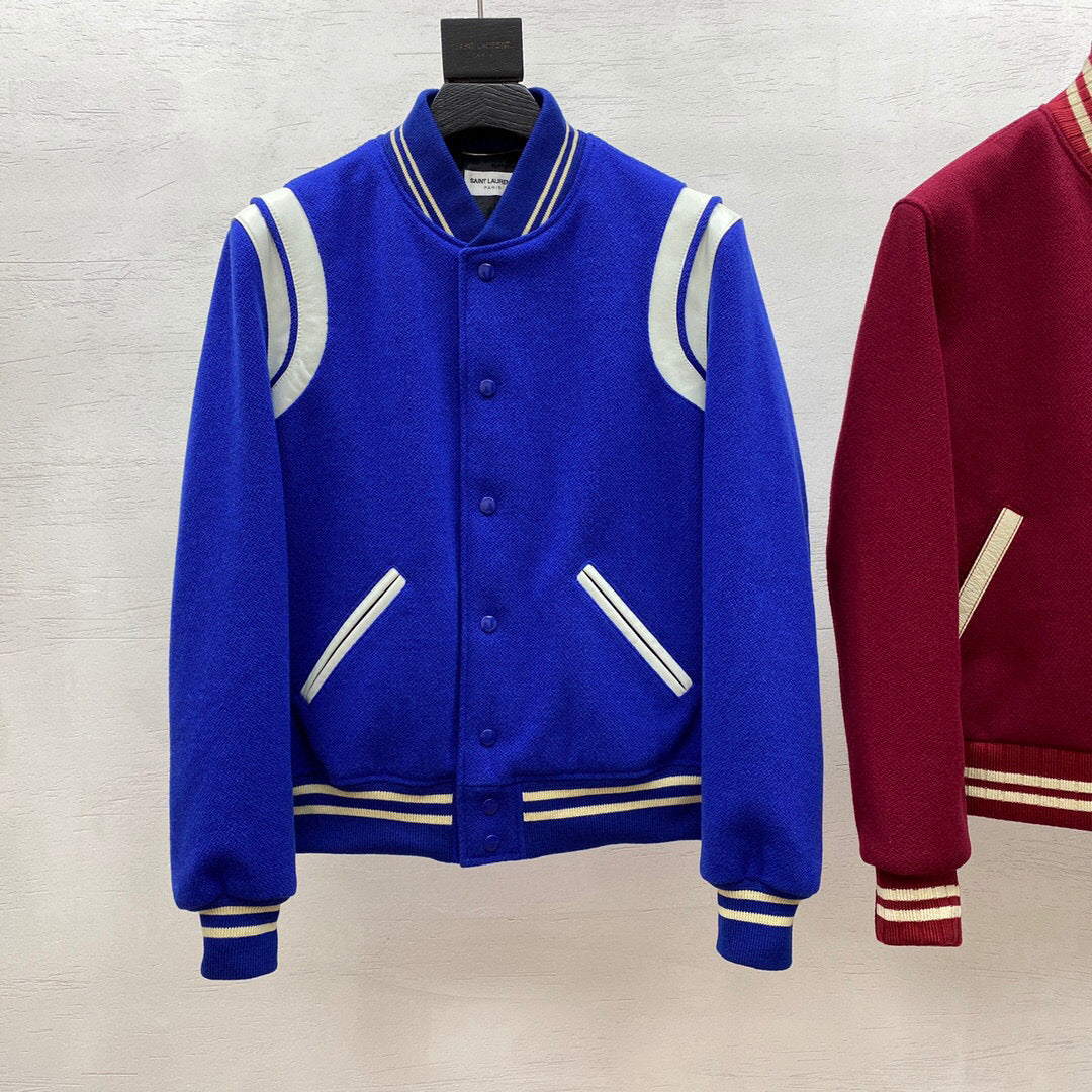 Blue Wool Shoulder Panel Varsity - Men's
