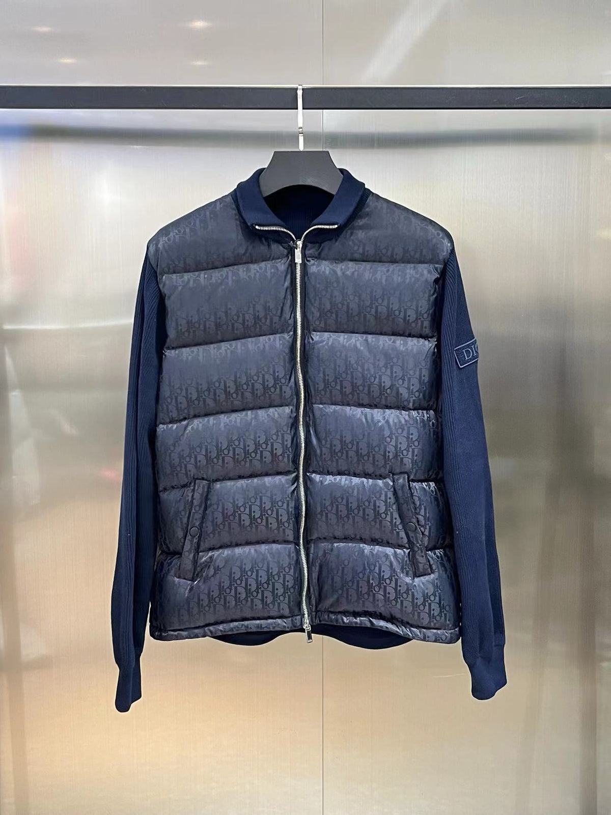 Marineblau Nylonstrickärmel Gesteppt - Herren