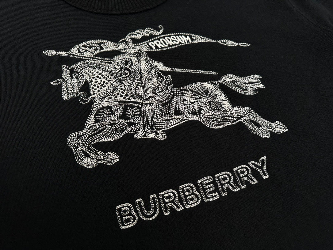 Black Cotton Knight Print Crewneck - Men's